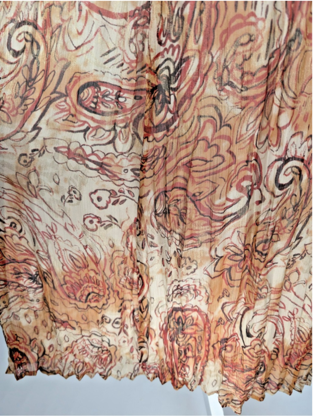 Chicos Silk Maxi Skirt Paisley Sz L Pleated Crinkle Cottage Boho Art to Wear - Picture 5 of 8